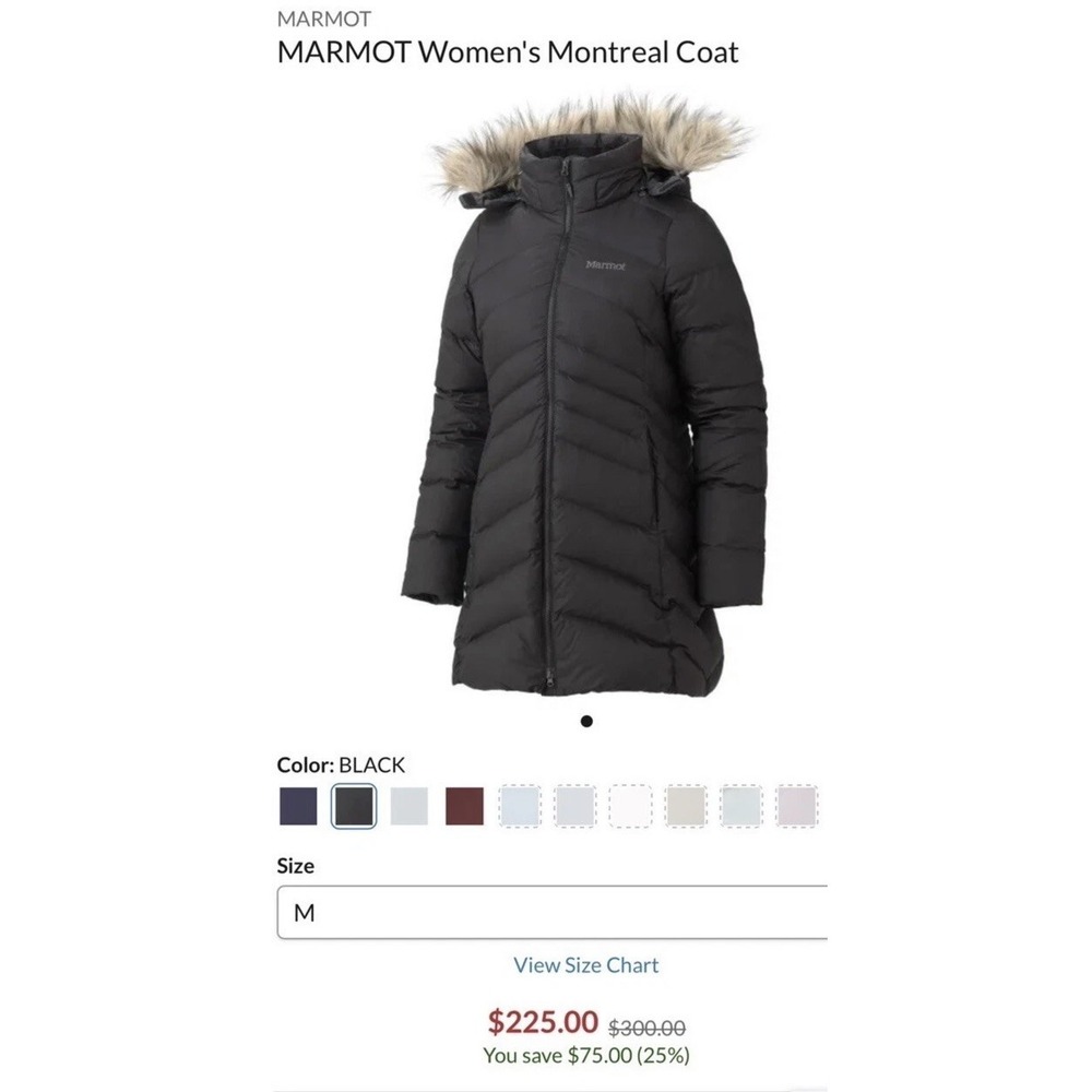 Marmot Montreal Down Puffer Jacket Women's XS Coat Black 700 Fill